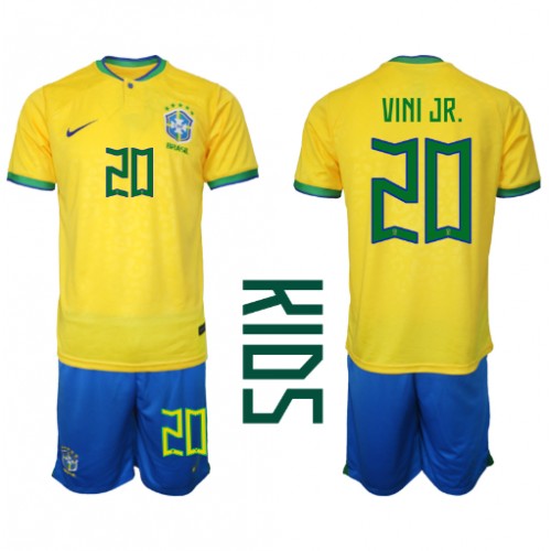 Fotbalové Dres Brazílie Vinicius Junior #20 Dětské Domácí MS 2022 Krátký Rukáv (+ trenýrky)